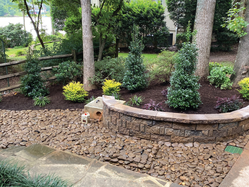 Side Yard Landscaping with Rock Wall