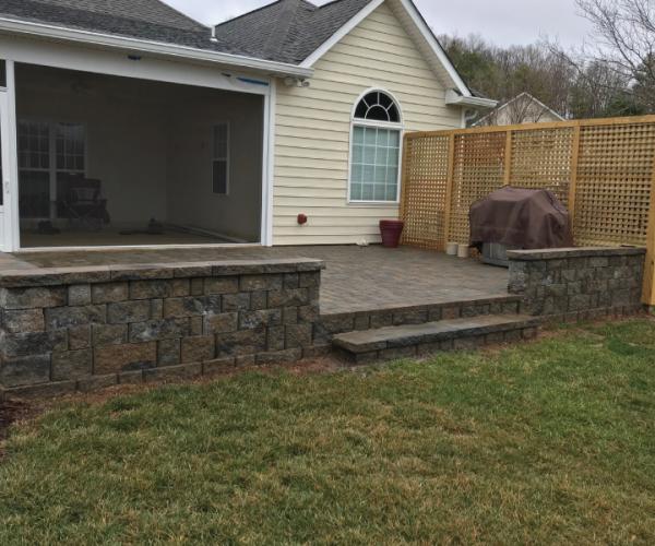 Back Yard Patio with Stone sitting wall